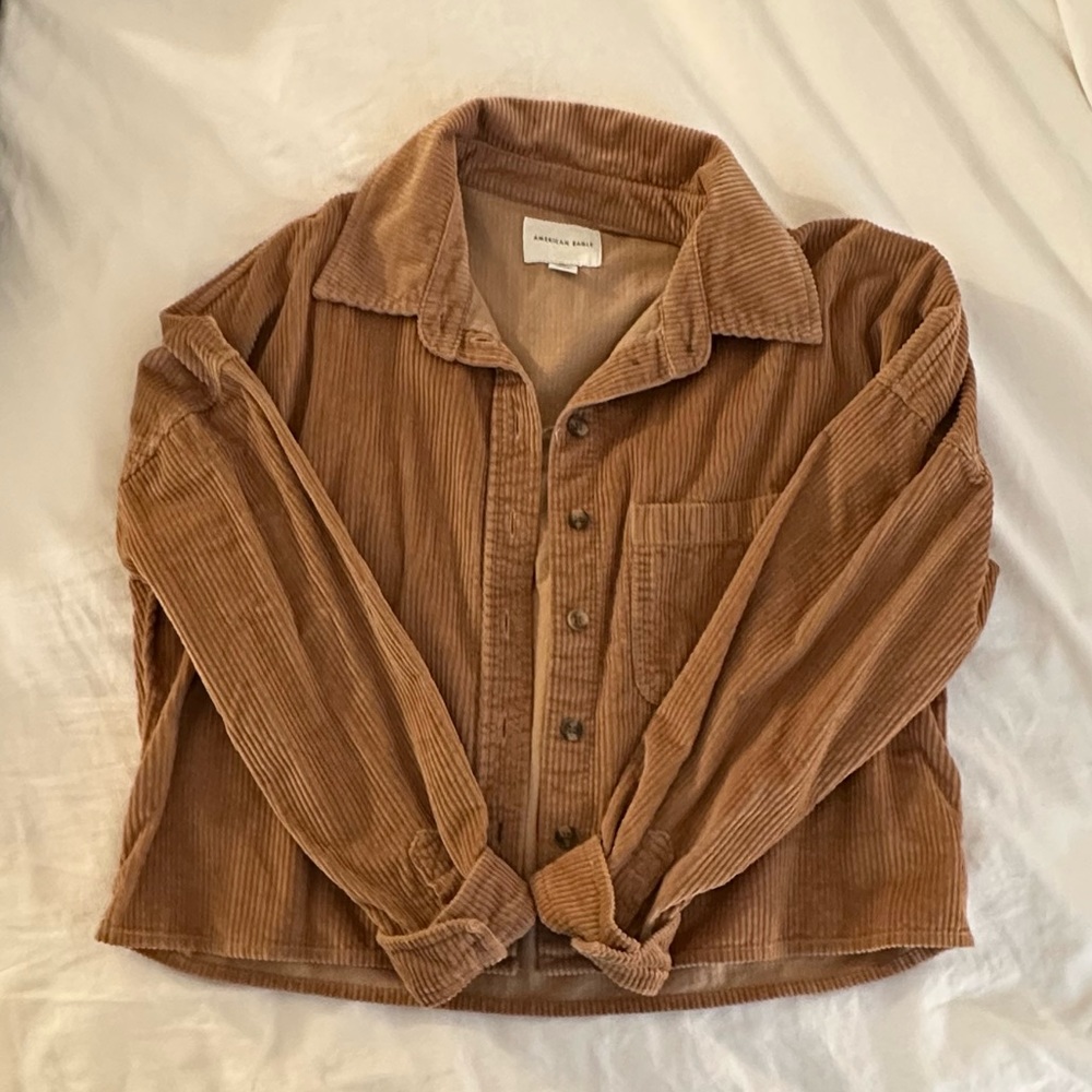 American Eagle Cropped Corduroy Button Up Shirt